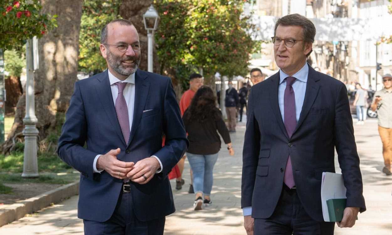Alberto Núñez Feijóo y el presidente del PP Europeo, Manfred Weber. EP