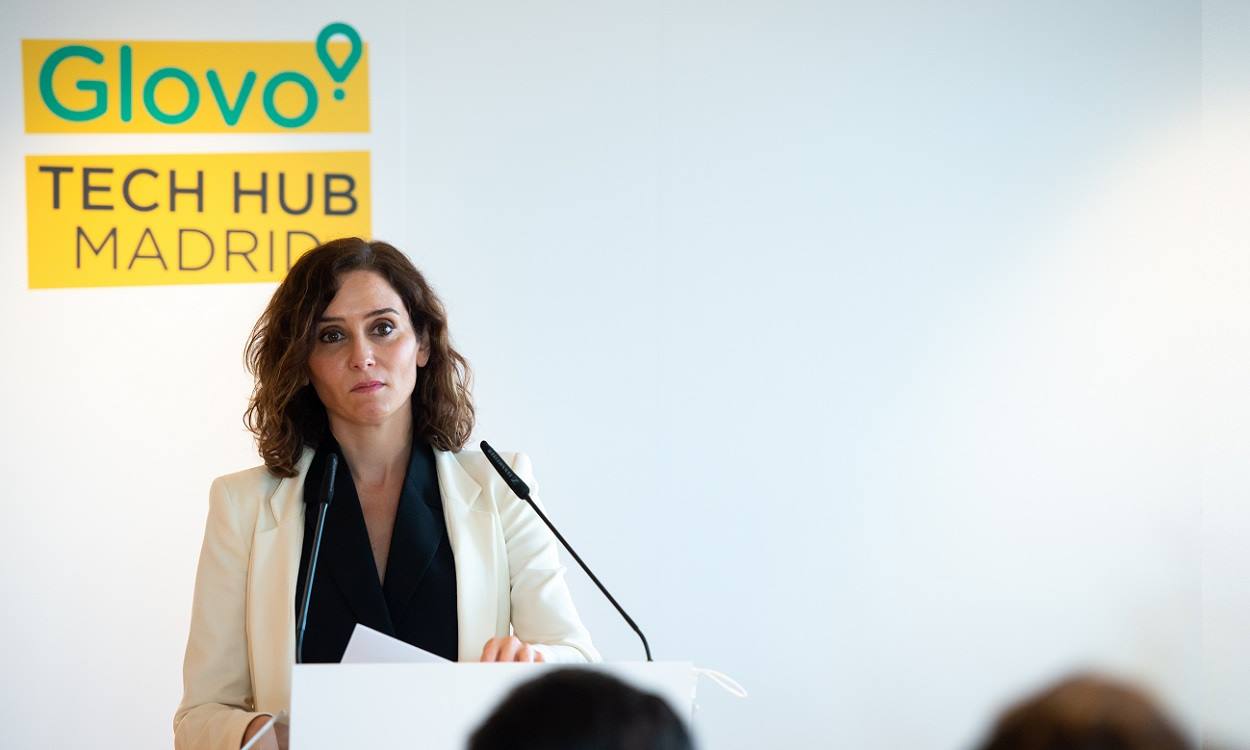 Isabel Díaz Ayuso, en la inauguración del Tech Hub de Glovo. EP