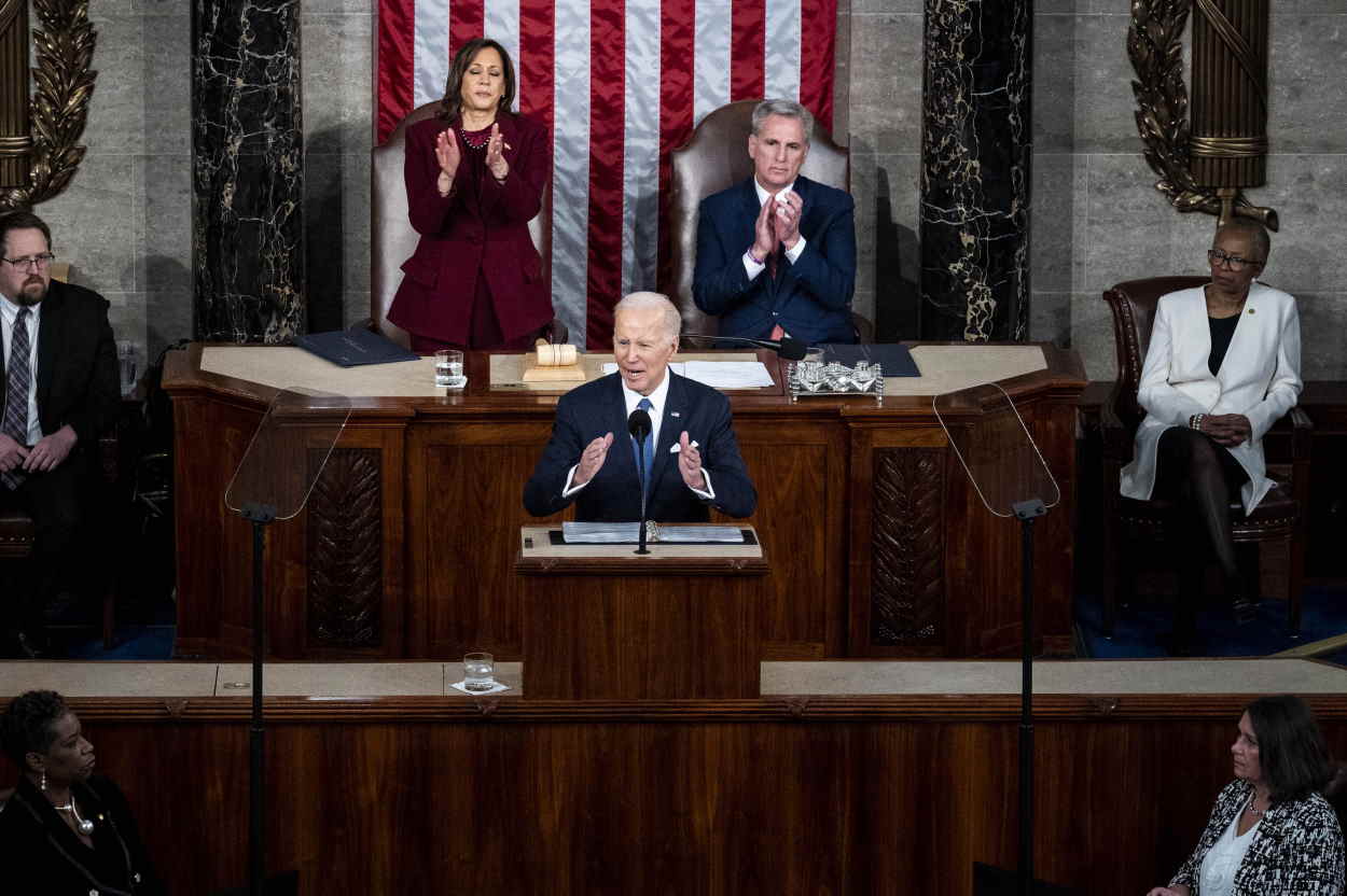 El presidente de los Estados Unidos, Joe Biden, durante su declaración en el Congreso para dar cuenta del estado de la Unión. EP.