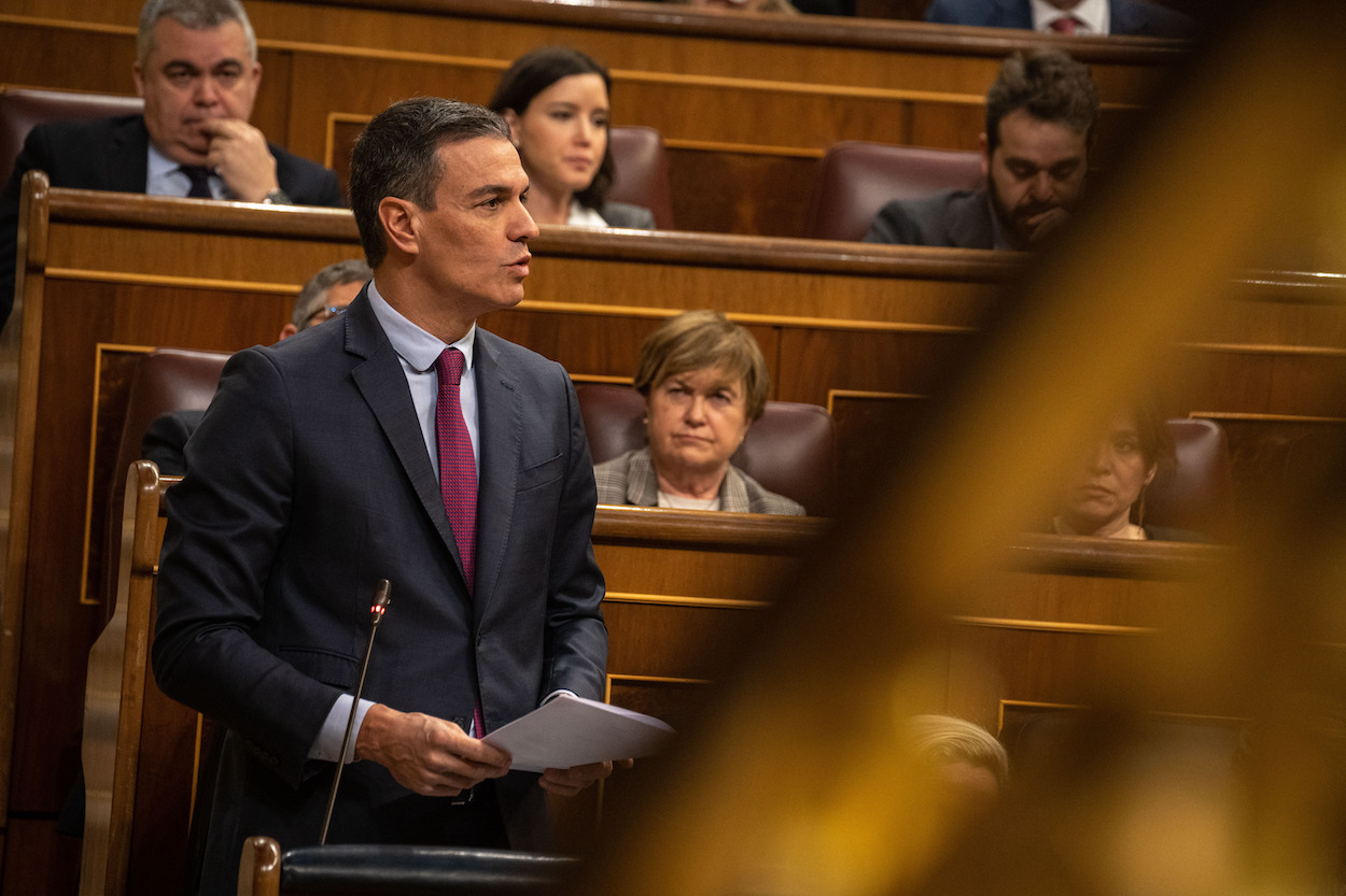 El presidente del Gobierno, Pedro Sánchez, interviene durante una sesión de control al Gobierno, en el Congreso de los Diputados