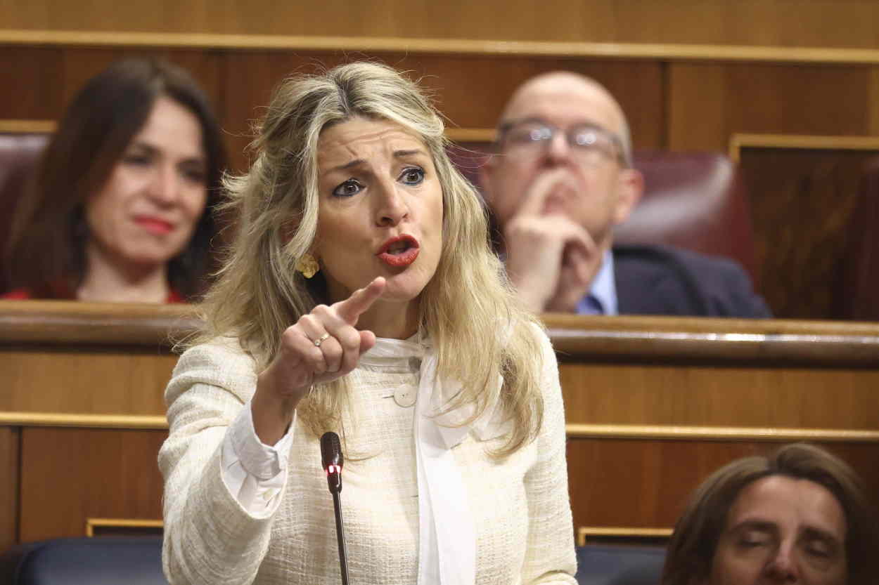 La vicepresidenta segunda y ministra de Trabajo y Economía Social, Yolanda Díaz, durante una sesión en el Congreso de los Diputados. EP.