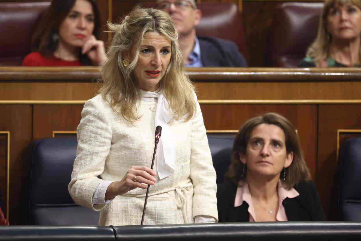 La vicepresidenta segunda y ministra de Trabajo y Economía Social, Yolanda Díaz, durante una intervención en el Congreso de los Diputados. EP.