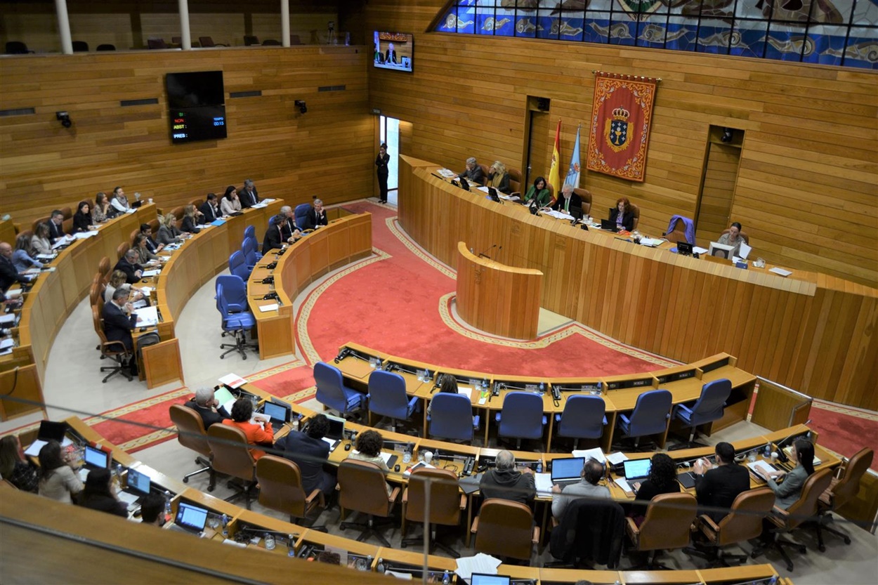 El Parlamento gallego hoy, durante la sesión de control al Gobierno presidido por Alfonso Rueda (Foto: Parlamento de Galicia).