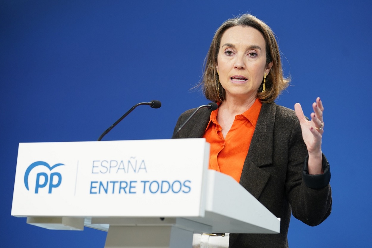 La secretaria general del PP, Cuca Gamarra, comparece ante los medios para anunciar una comisión de investigación por el caso 'Tito Berni'. Diego Crespo