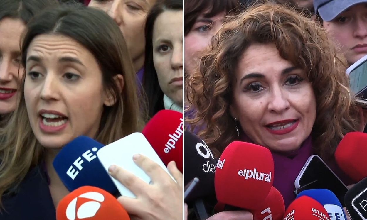 Las ministras Irene Montero y María Jesús Montero en el 8 de marzo de 2023. EP