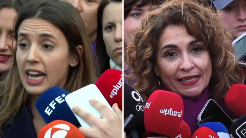 Las ministras Irene Montero y María Jesús Montero en el 8 de marzo de 2023. EP