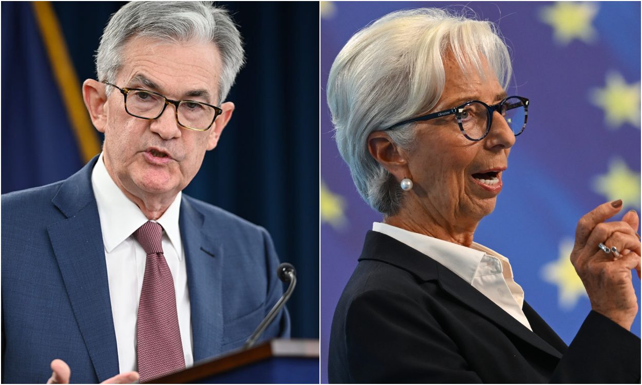 Jerome Powell, presidente de la Fed, y Christine Lagarde, presidenta del BCE