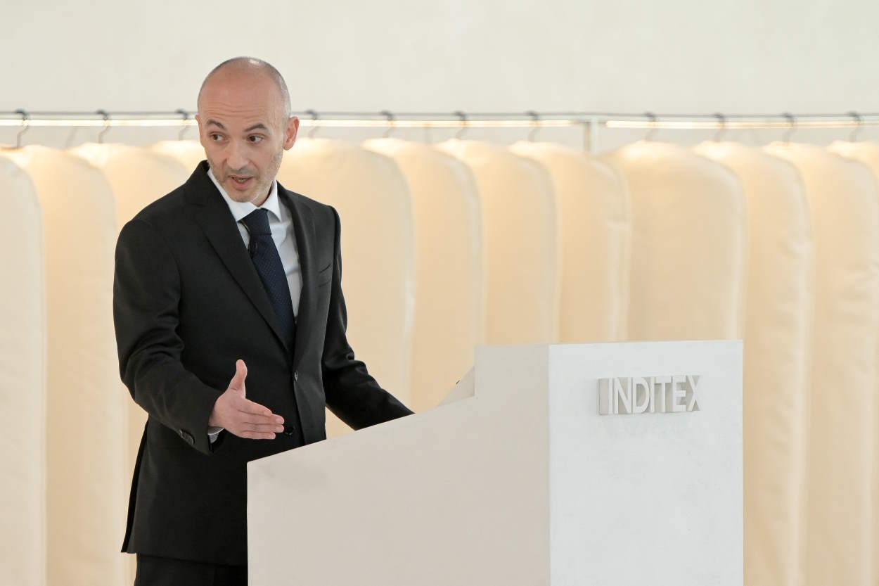 El consejero delegado de Inditex, Óscar García Maceiras, durante la presentación de los resultados. EP