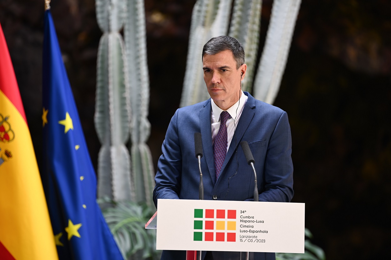 Pedro Sánchez, durante la cumbre hispano portuguesa en Lanzarote. EP