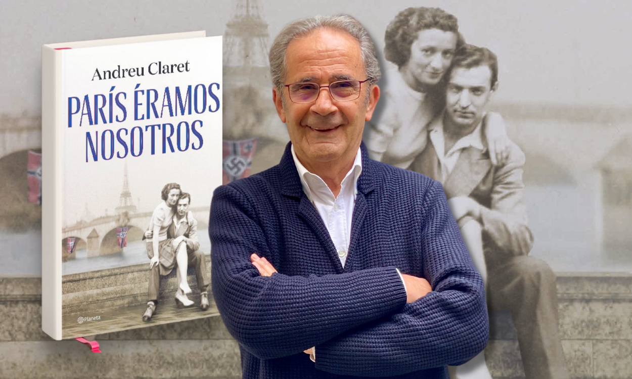 Montaje propio. Andreu Claret junto con la portada del Libro Parías éramos nosotros