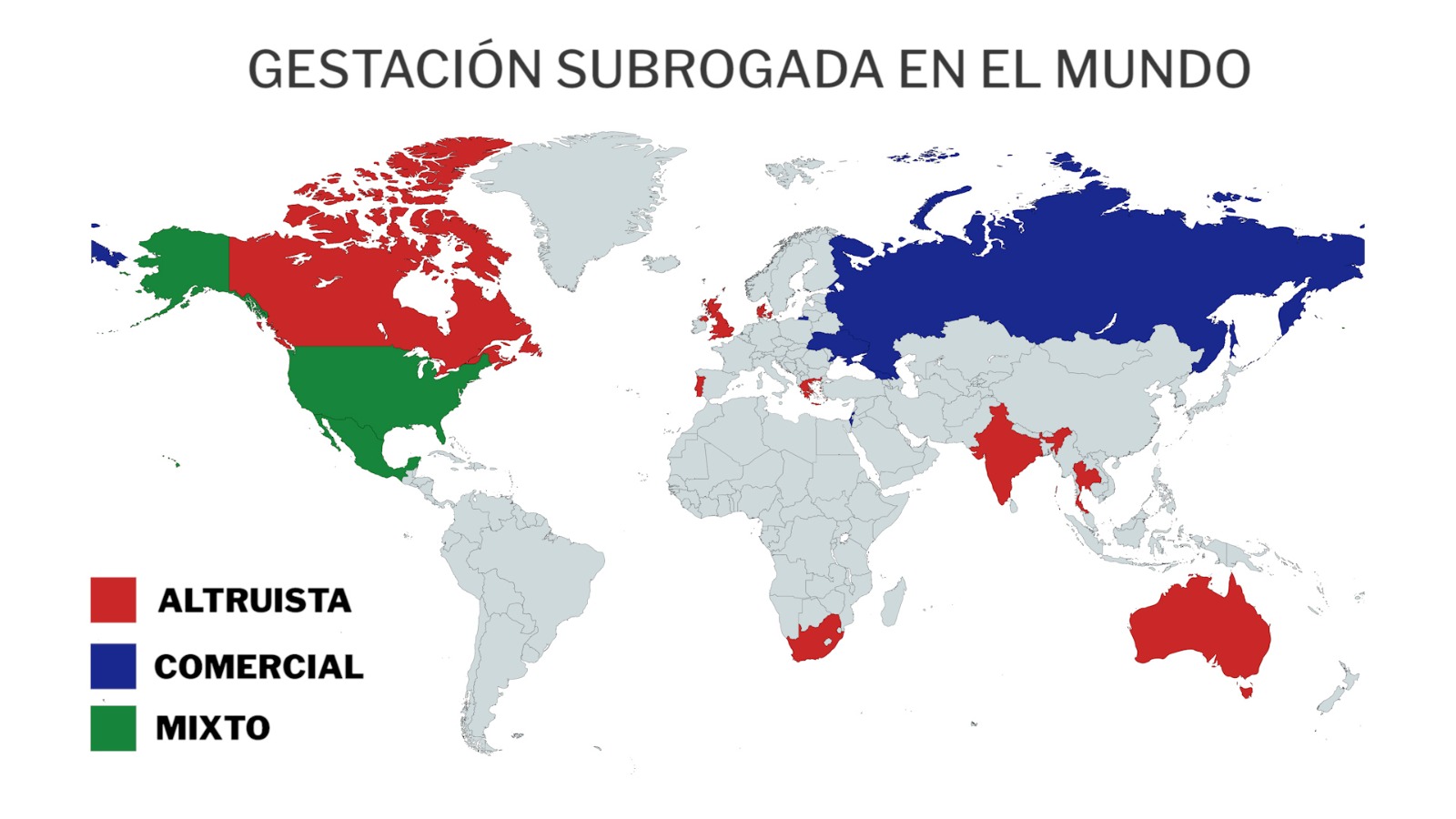 Mapa de la gestación subrogada en el mundo