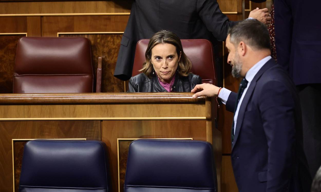 Cuca Gamarra, portavoz del PP, y Santiago Abascal, líder de Vox, en el Congreso. EP