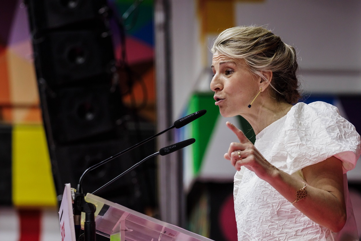 Yolanda Díaz, durante el acto de este domingo de Sumar en Madrid. EP.