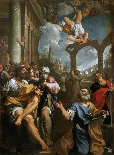 Simón el Mago, pintado en este caso por Ludovico Carracci