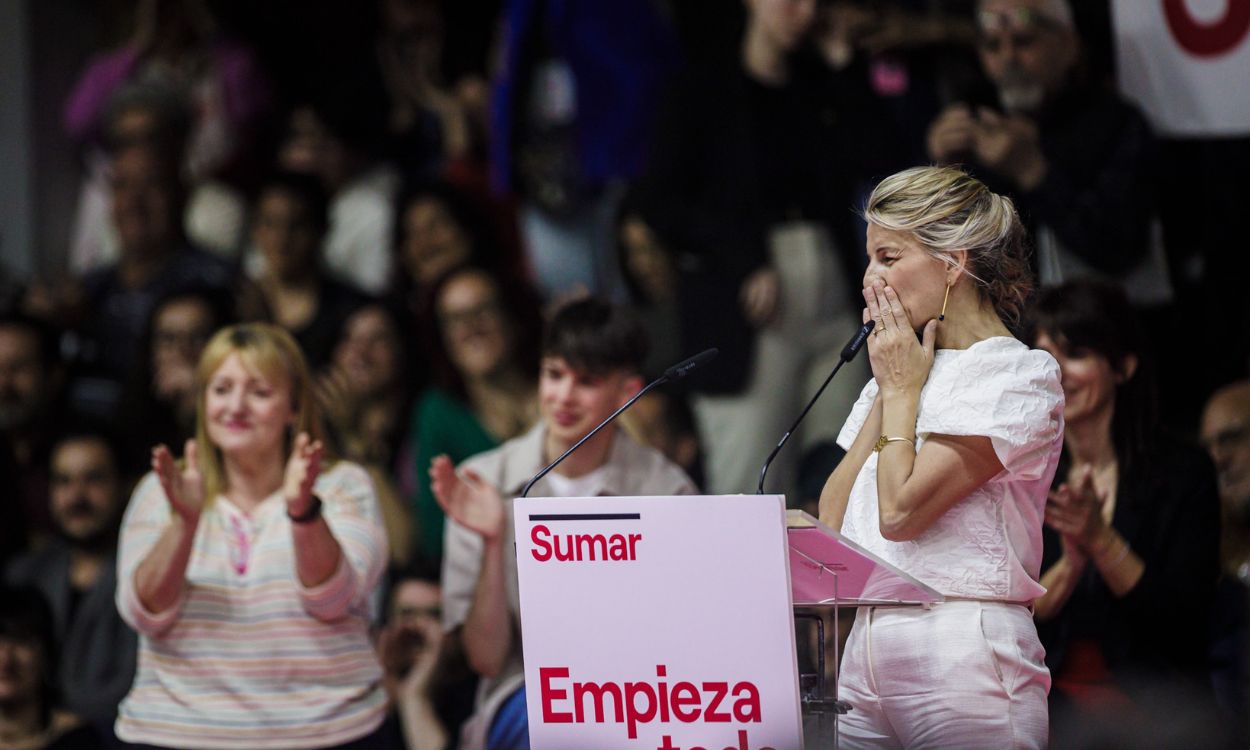 La vicepresidenta segunda y ministra de Trabajo y Economía Social, Yolanda Díaz, interviene en el acto 'Empieza todo' de la plataforma Sumar