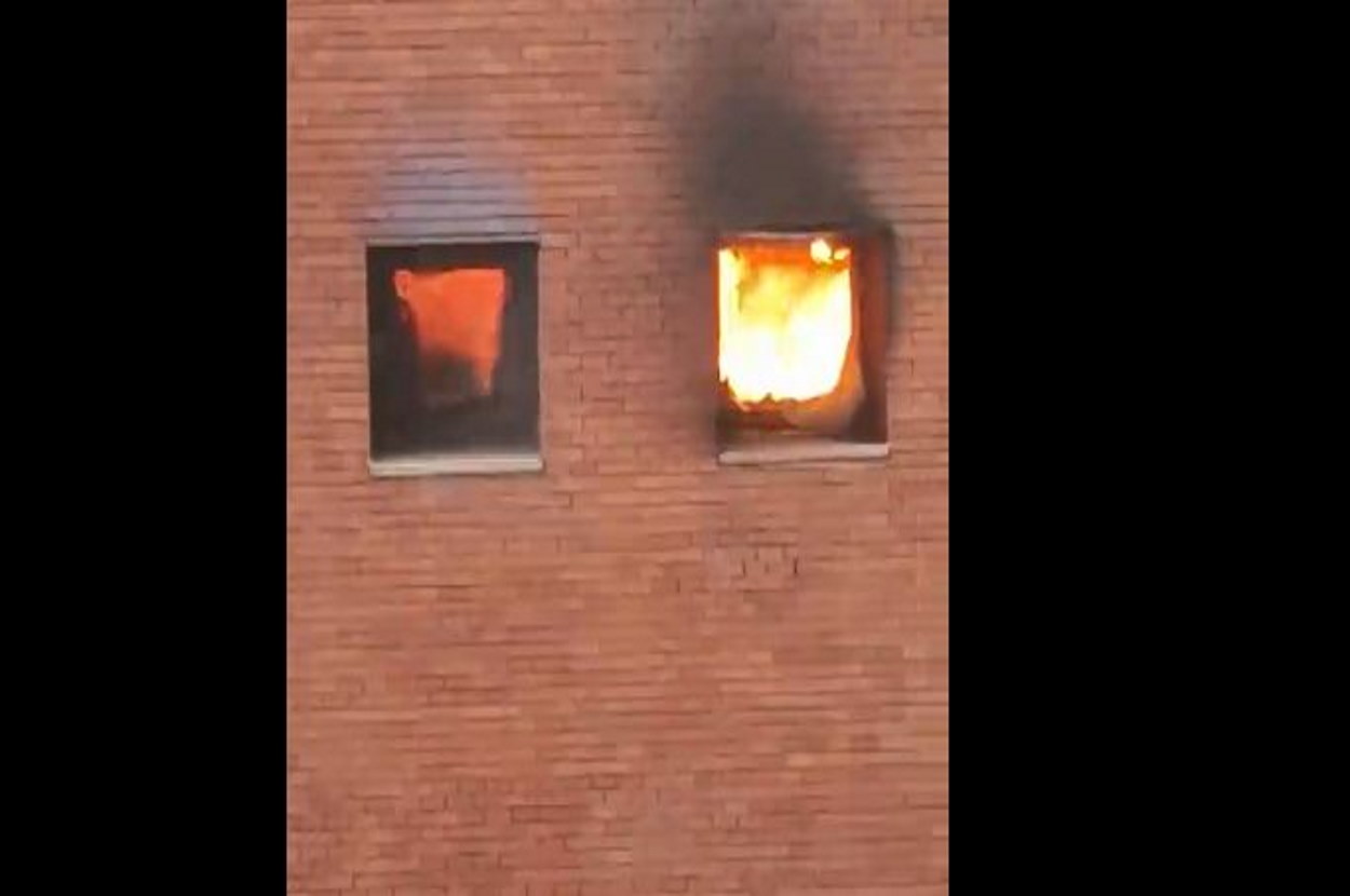 Captura del Vídeo de CCOO Sanidad Madrid del incendio en la sede del Consejo Económico y Social.