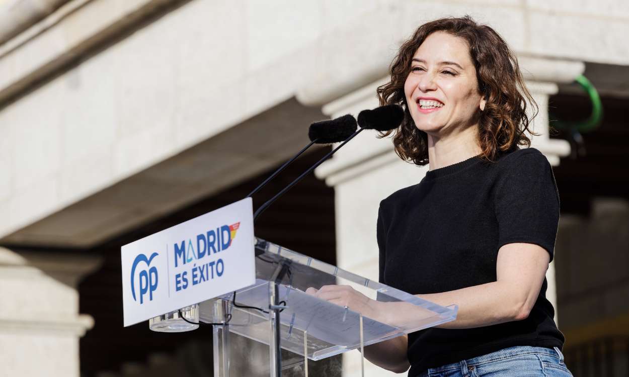 La presidenta de la Comunidad de Madrid, Isabel Díaz Ayuso, interviniendo en un acto de afiliados en Brunete (Madrid). EP