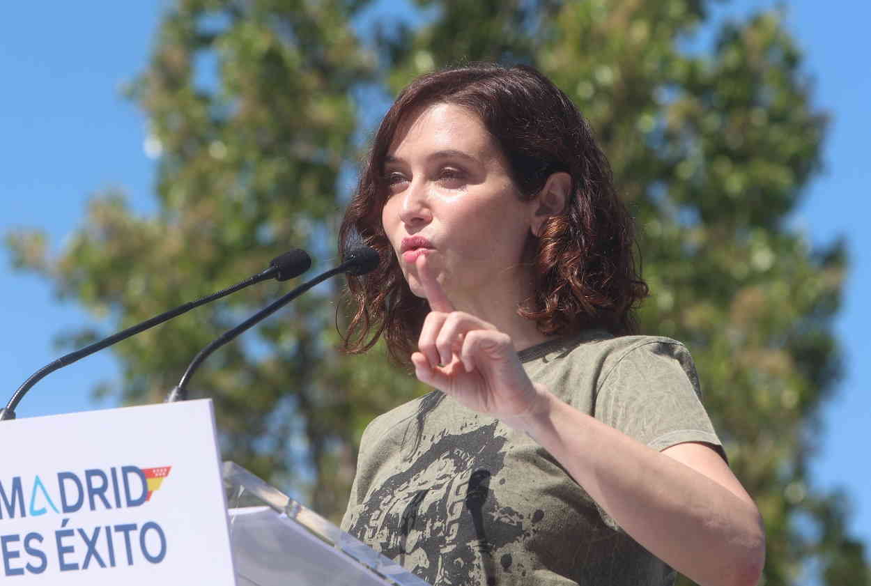 Isabel Díaz Ayuso en un acto de precampaña del PP.