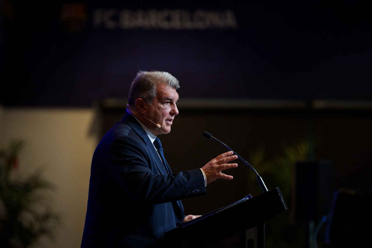 Joan Laporta, durante una rueda de prensa por el caso Negreira. Redes sociales