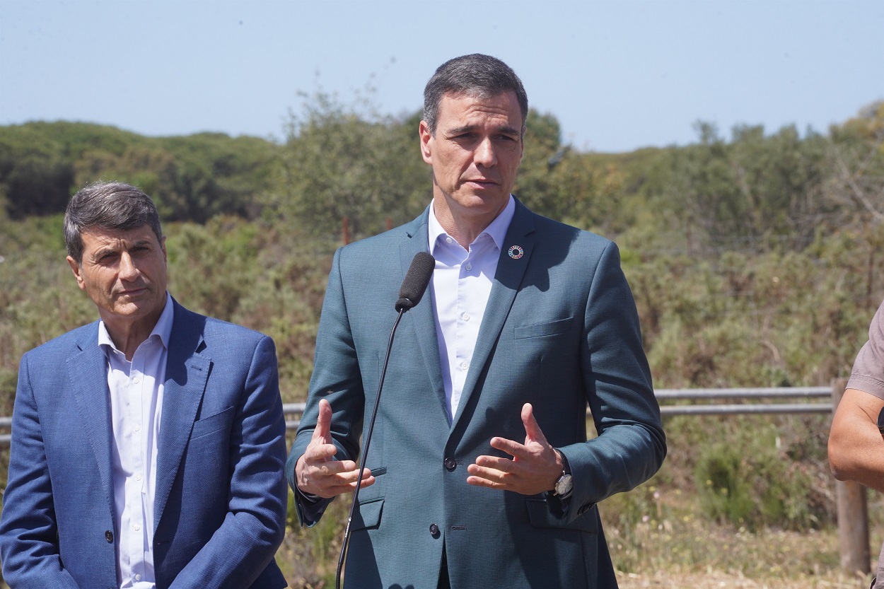 El presidente del Gobierno, Pedro Sánchez, en su visita a la Estación Biológica de Doñana. EP.