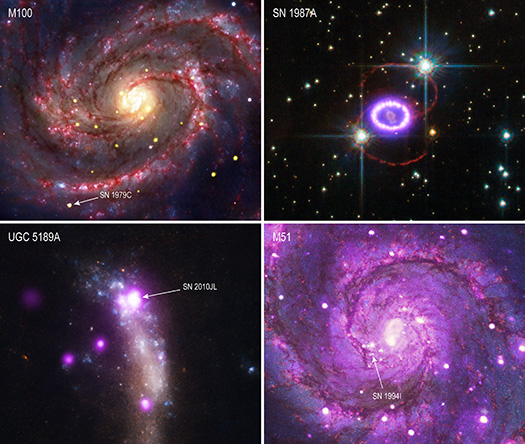 4 de las 31 supernovas del estudio © NASA CXC Univ. of Illinois I. Brunton et al.