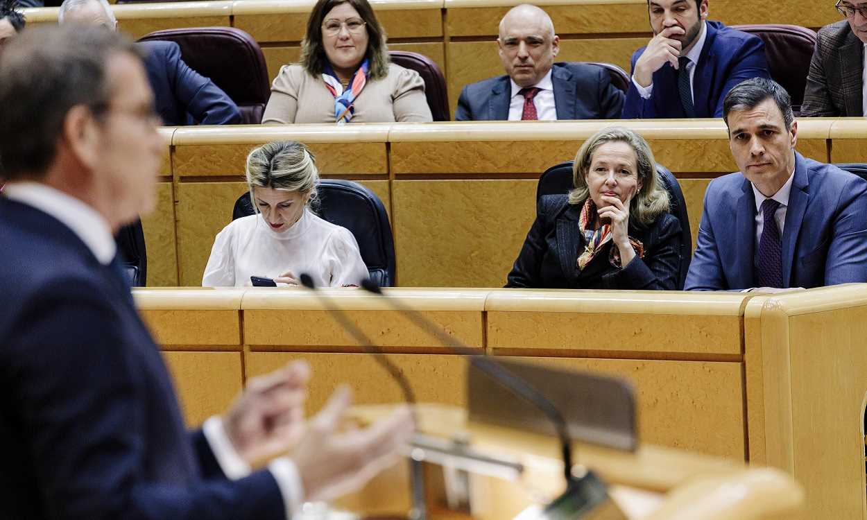 Alberto Núñez Feijóo, líder del PP, comparece en el Senado ante Pedro Sánchez. EP