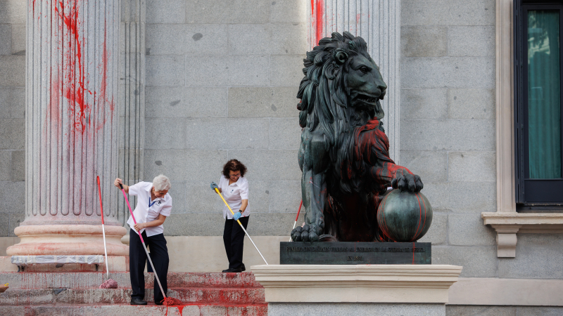 Futuro Vegetal arroja pintura roja en el Congreso