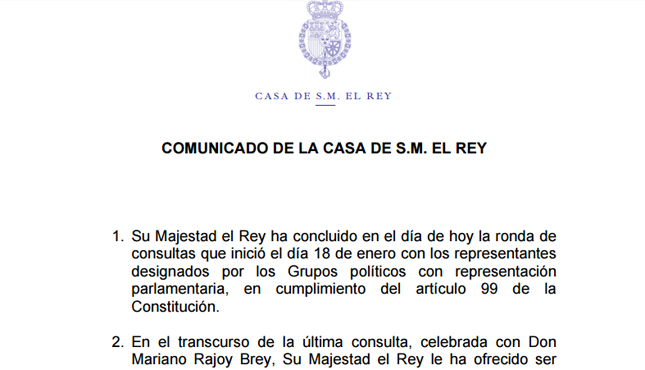 Comunicado íntegro de la Casa del Rey