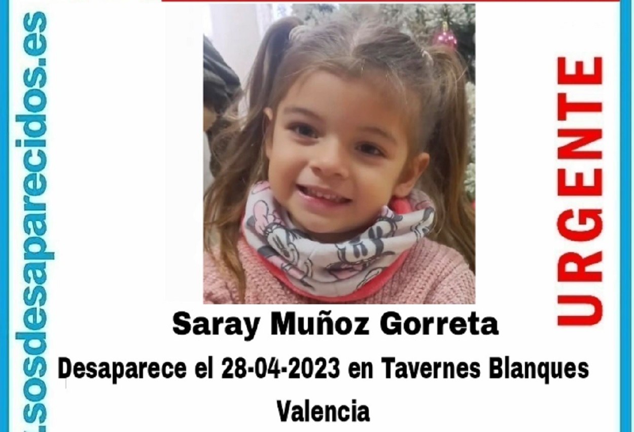 Saray Muñoz, la niña de cinco años desaparecida en Tavernes Blanques (Valencia). Twitter