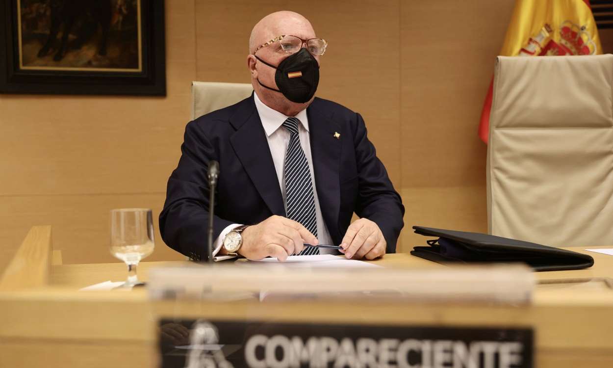 El excomisario José Manuel Villarejo, en la Comisión Kitchen del Congreso, octubre de 2021. EP