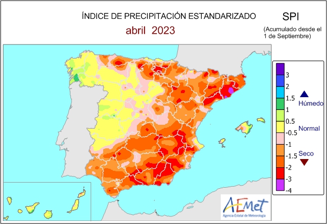 Mapa hidrológico del año 2023. AEMET