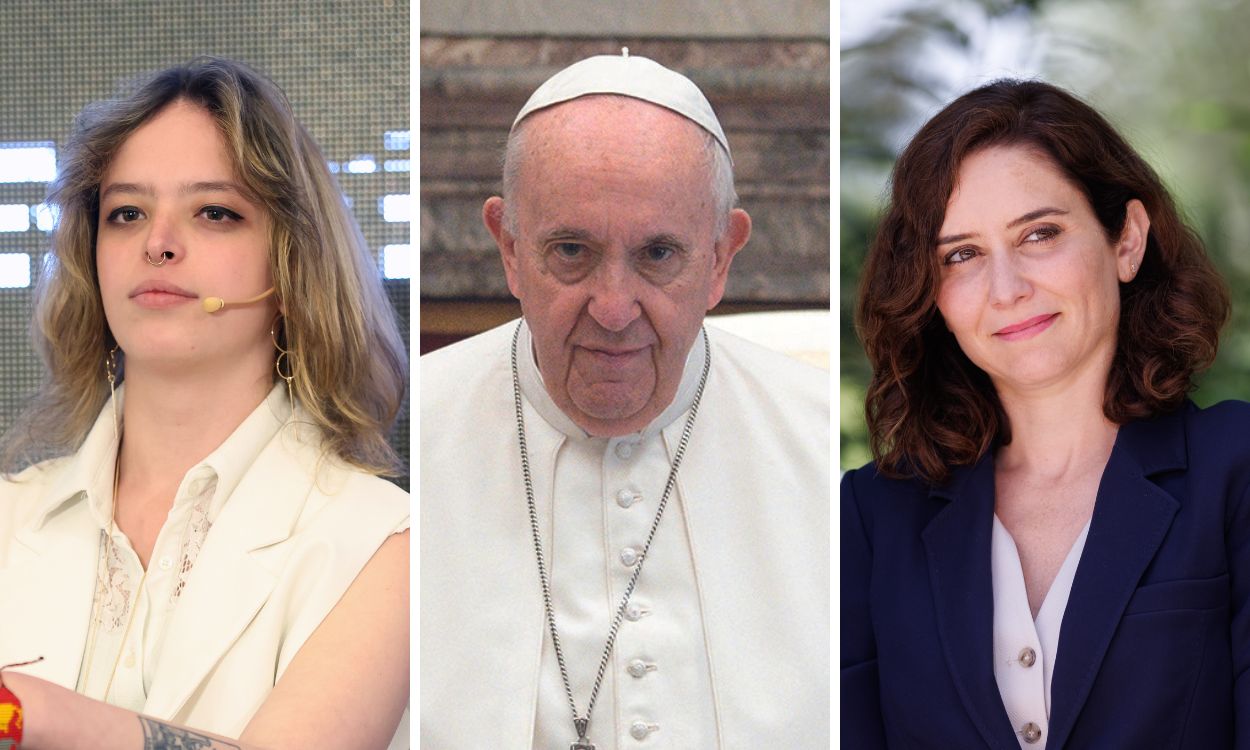 Elizabeth Duval, el Papa Francisco e Isabel Díaz Ayuso