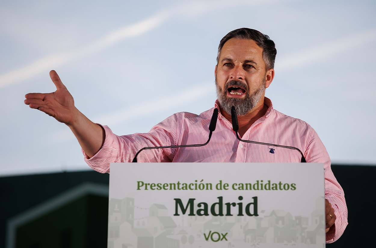 El líder de Vox, Santiago Abascal, en la presentación de candidatos en Madrid. EP