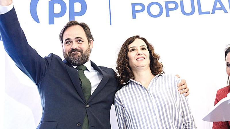 La presidenta de la Comunidad de Madrid, Isabel Díaz Ayuso, y el presidente del Partido Popular de Castilla-La Mancha, Paco Núñez. EP.
