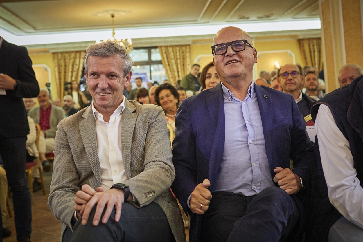 Los presidentes de la Xunta, Alfonso Rueda, y de la Diputación de Ourense, José Manuel Baltar, hoy en Pereiro de Aguiar (Foto: Europa Press).