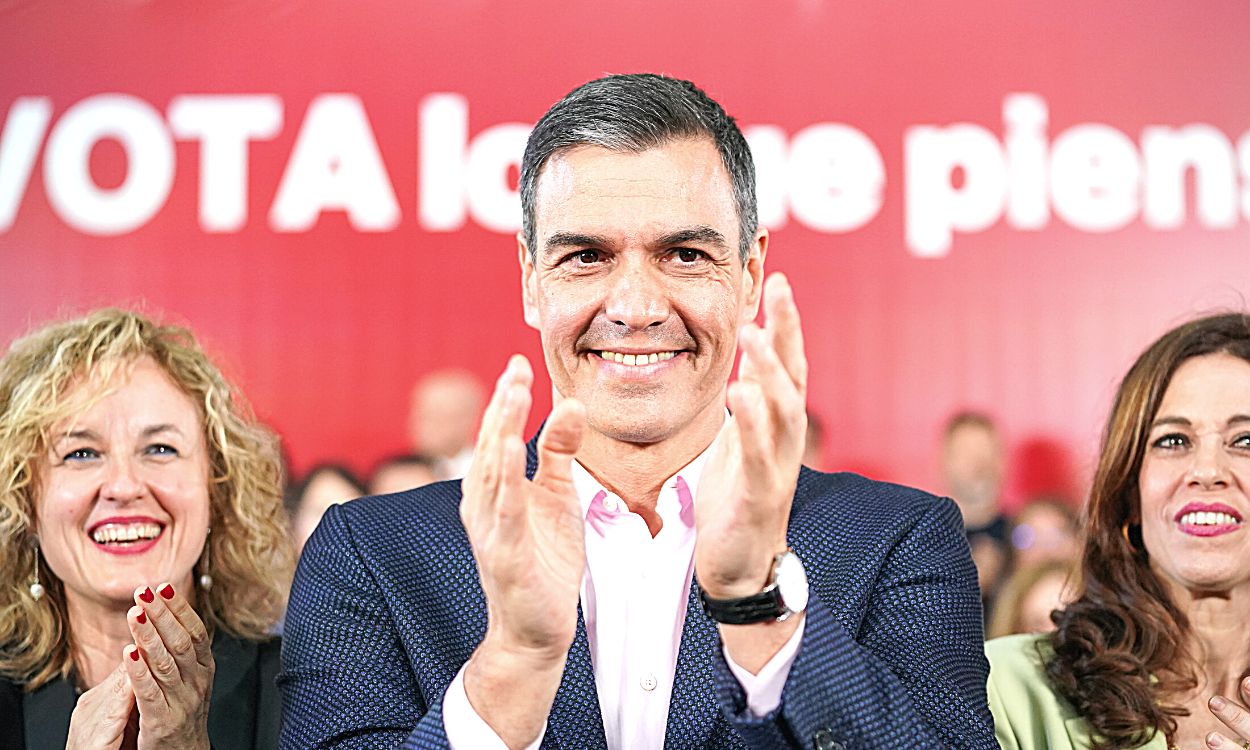 El secretario general del PSOE y presidente del Gobierno de España, Pedro Sánchez, interviene en un acto en el Frontón Lakua, a 15 de mayo de 2023, en Vitoria Gasteiz, Álava, País Vasco (España).  EP