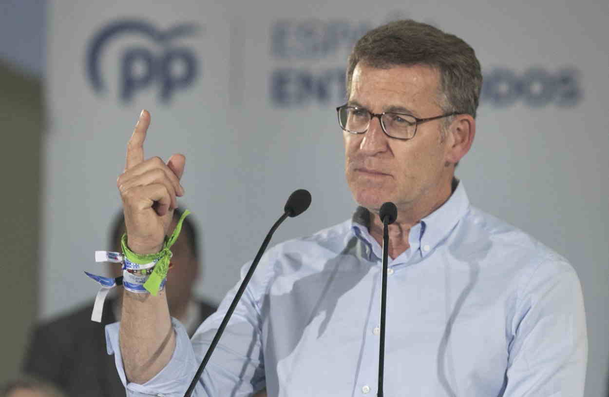 Alberto Núñez Feijóo durante un acto de campaña del Partido Popular. EP