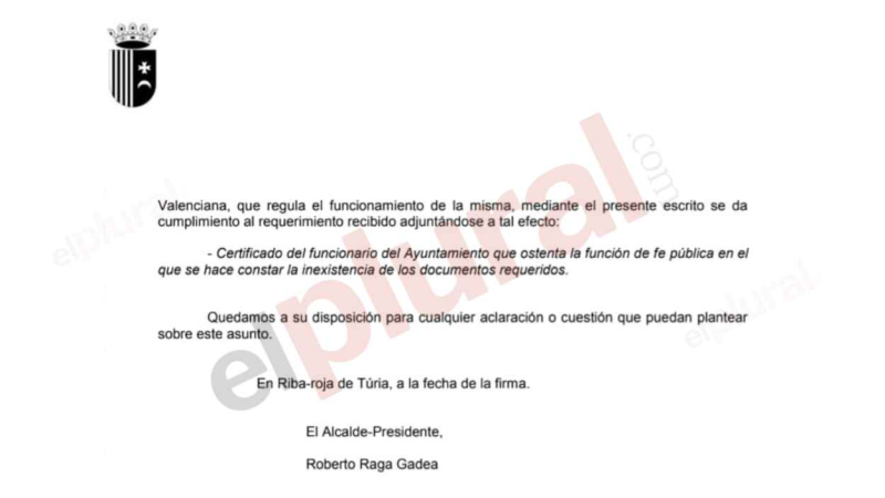 Respuesta del ayuntamiento de Riba-roja de Túria. ElPlural.com