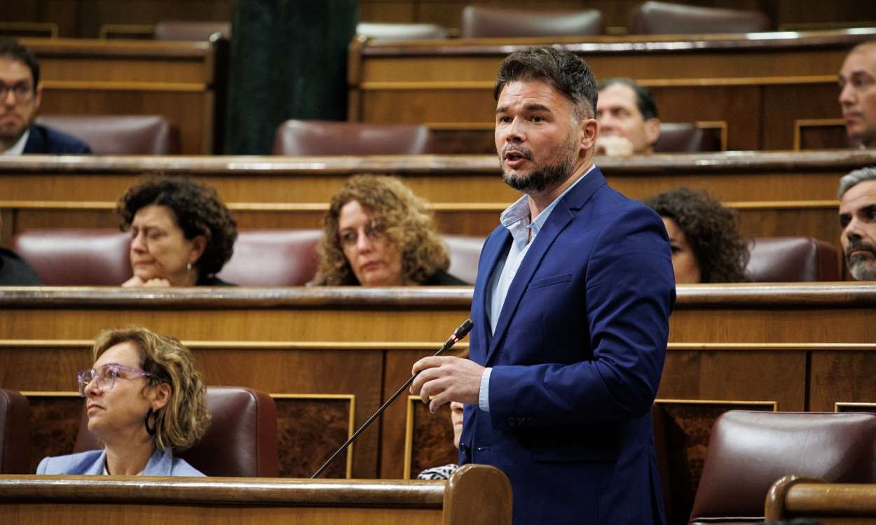 El portavoz de ERC, Gabriel Rufián, en una sesión de control en el Congreso. EP