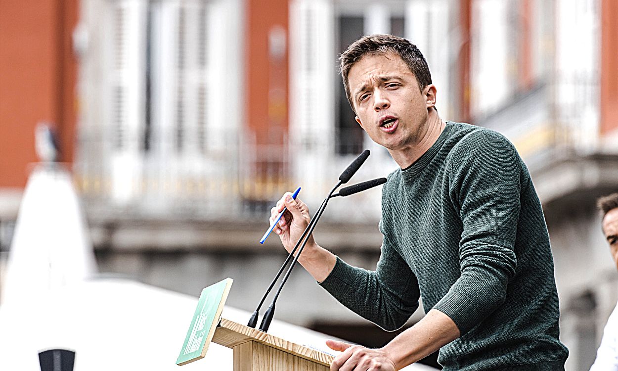 El líder de Más País, Íñigo Errejón, ha llamado a derrotar la campaña del miedo en el acto central de Más Madrid en la Plaza Mayor