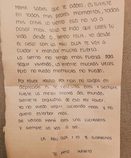 Carta de despedida de Malena, la joven que se suicidó en Mijas en abril de 2023. Twitter