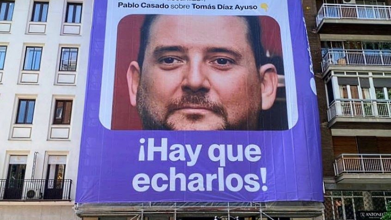 Tomás Díaz Ayuso. Lona electoral de Podemos en Madrid. 20.05.23