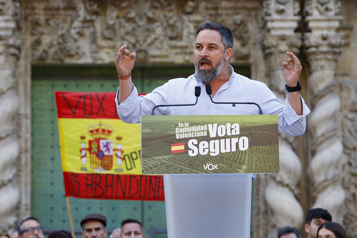 El presidente de Vox, Santiago Abascal, durante la campaña del 28M