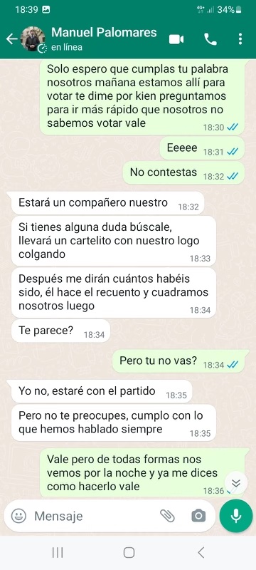 Mensaje 1 de compra de votos en Jaén. EP