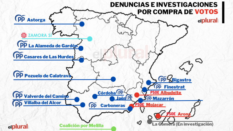 Mapa actualizado de denuncias por compra de votos. EP