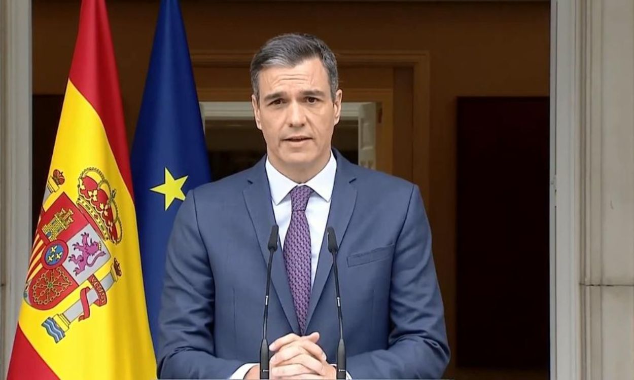 Pedro Sánchez durante el anuncio de elecciones generales para el 23 de julio. Fuente Youtube Pedro Sánchez durante el anuncio de elecciones generales para el 23 de julio. Fuente Youtube