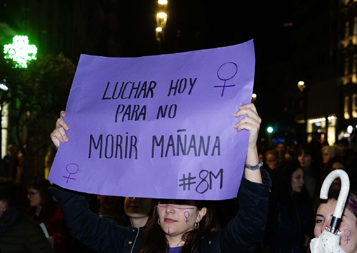 Imagen de una pancarta durante el 8M en Madrid. EP