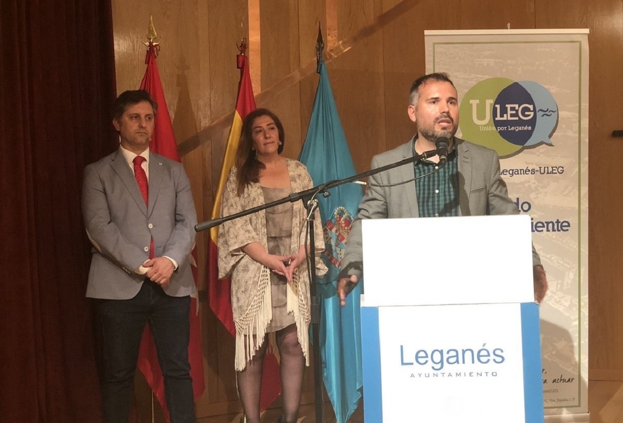 El candidato de Unión por Leganés (ULEG) a la Alcaldía de Leganés el 26 de mayo, Carlos Delgado, presenta su programa. EP.