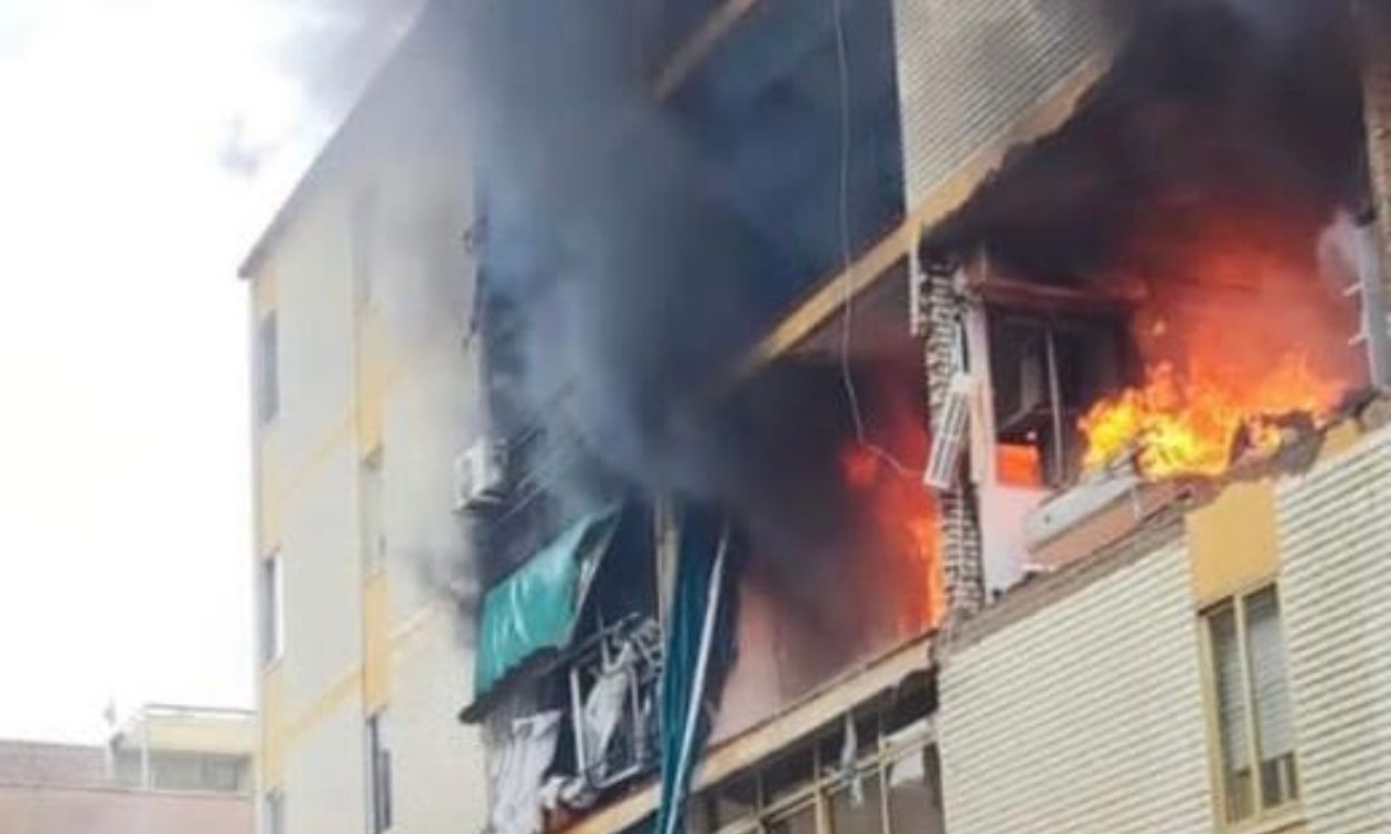 Imagen de la explosión de vivienda en Badajoz, donde se aprecia los daños ocasionados. @CiudadBadajoz