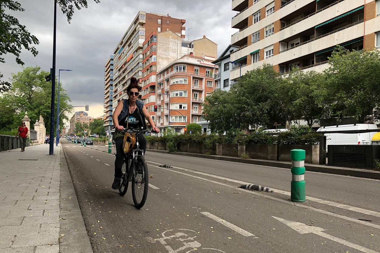 Carril bici en el Paseo de Isabel la Católica, en Valladolid. Franca Velasco